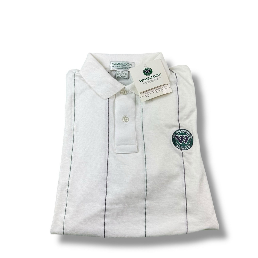 VTG Wimbledon The Championships White Green Purple Striped Polo Shirt Mens Sz S